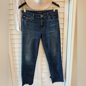 🍀 Lucky Brand Women’s Sienna Slim Boyfriend Dark Blue Jeans with Raw Hem Size 26